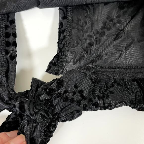 ADAM LEVINE Medium Sheer Black Velvet Burnout Bell Sleeve Open Tie Back Boho Top - Picture 8 of 11